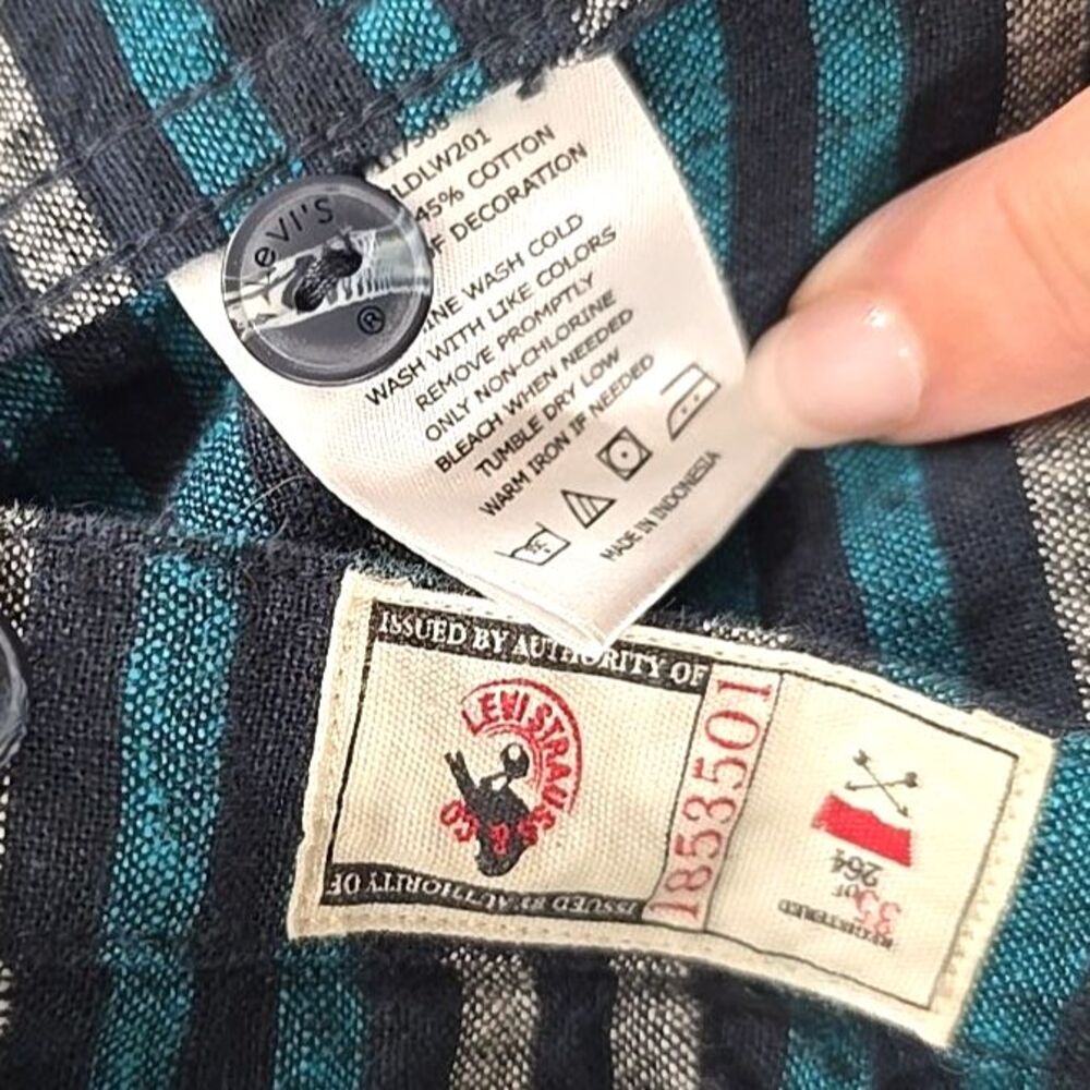 Levis Linen Blend Denim Shirt Mens XXL Striped Blue Western Cowboy Rodeo Ranch - Picture 6 of 7